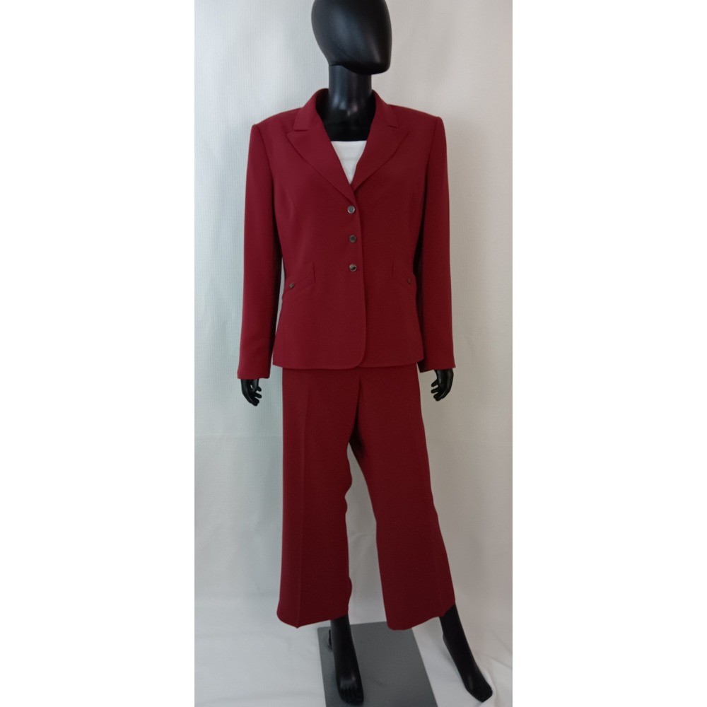Tahari Arthur S. Levine Red Pant Suit Set Blazer Trousers Womens 14P Petite